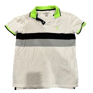 American Eagle‎ Outfitters Men's Polo Shirt Striped White Green Black Size large